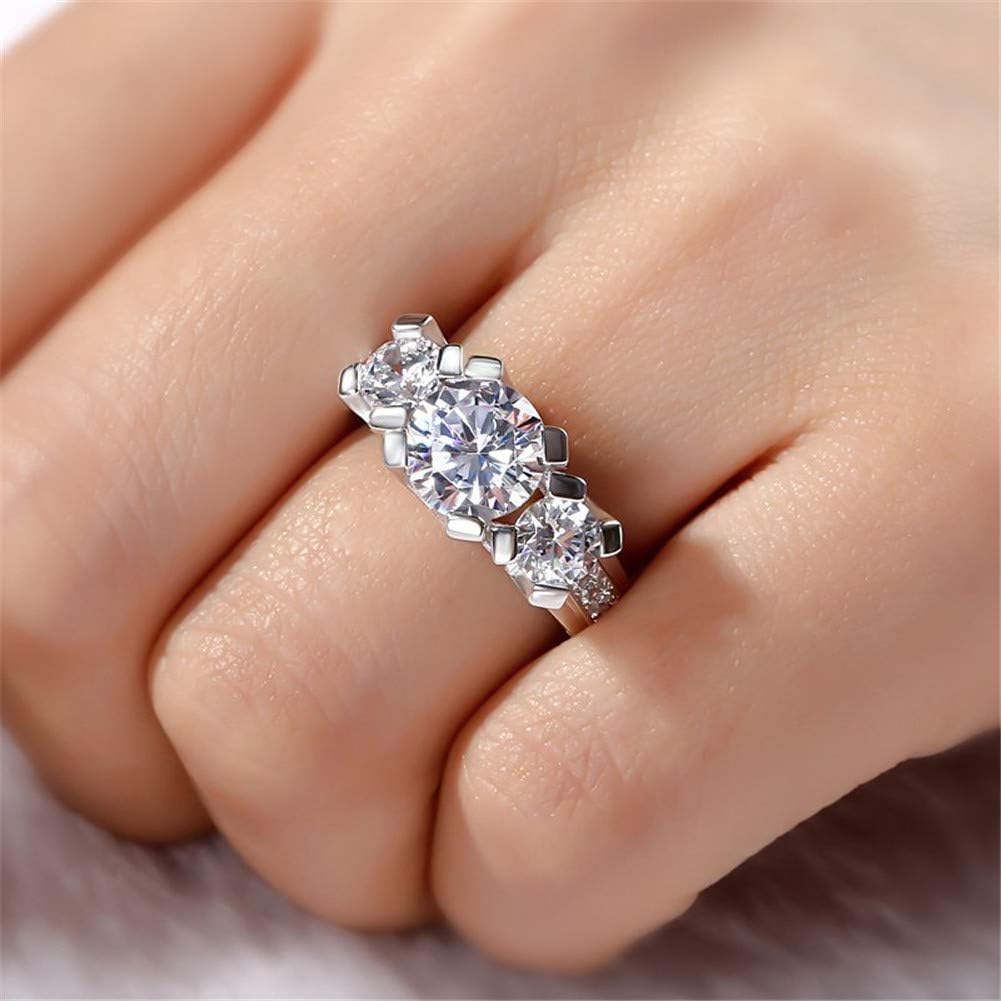 Jeulia 3 Carat Three Stone Engagement Rings for Women Round Cut Sterling Silver Wedding Rings Cubic Zirconia Pave Wedding Band Ring Set Anniversary Promise with Jewelry Gift Box