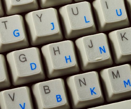 Colemak Keyboard Stickers With Blue Lettering On Transparent Background #TOP2