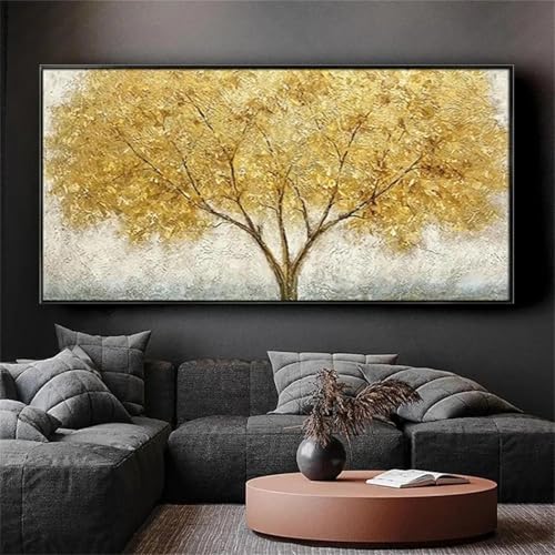 Peinture à l'huile abstraite arbre doré grande toile décoration