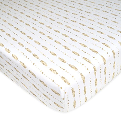 Image of American Baby Company 100% Natural Cotton Fitted Crib Sheet 52 inch x 28 inch - Soft, Breathable, Hypoallergenic & Gentle Toddler Bed Sheet, Taupe Feathers, Neutral for Boys & Girls