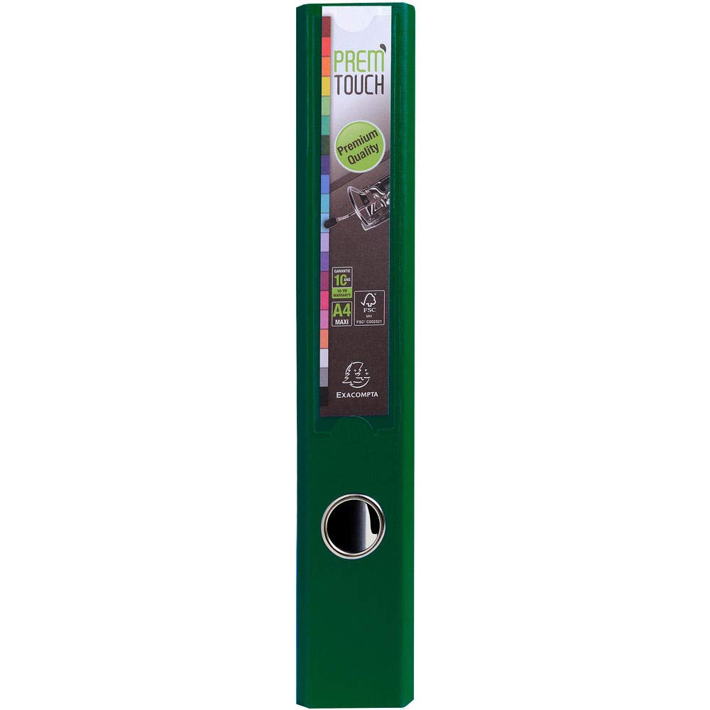 Exacompta Prem'Touch Lever Arch File - A4 Maxi Size, 50mm Spine, Dark Green, PP Cover, 10 Year Warranty