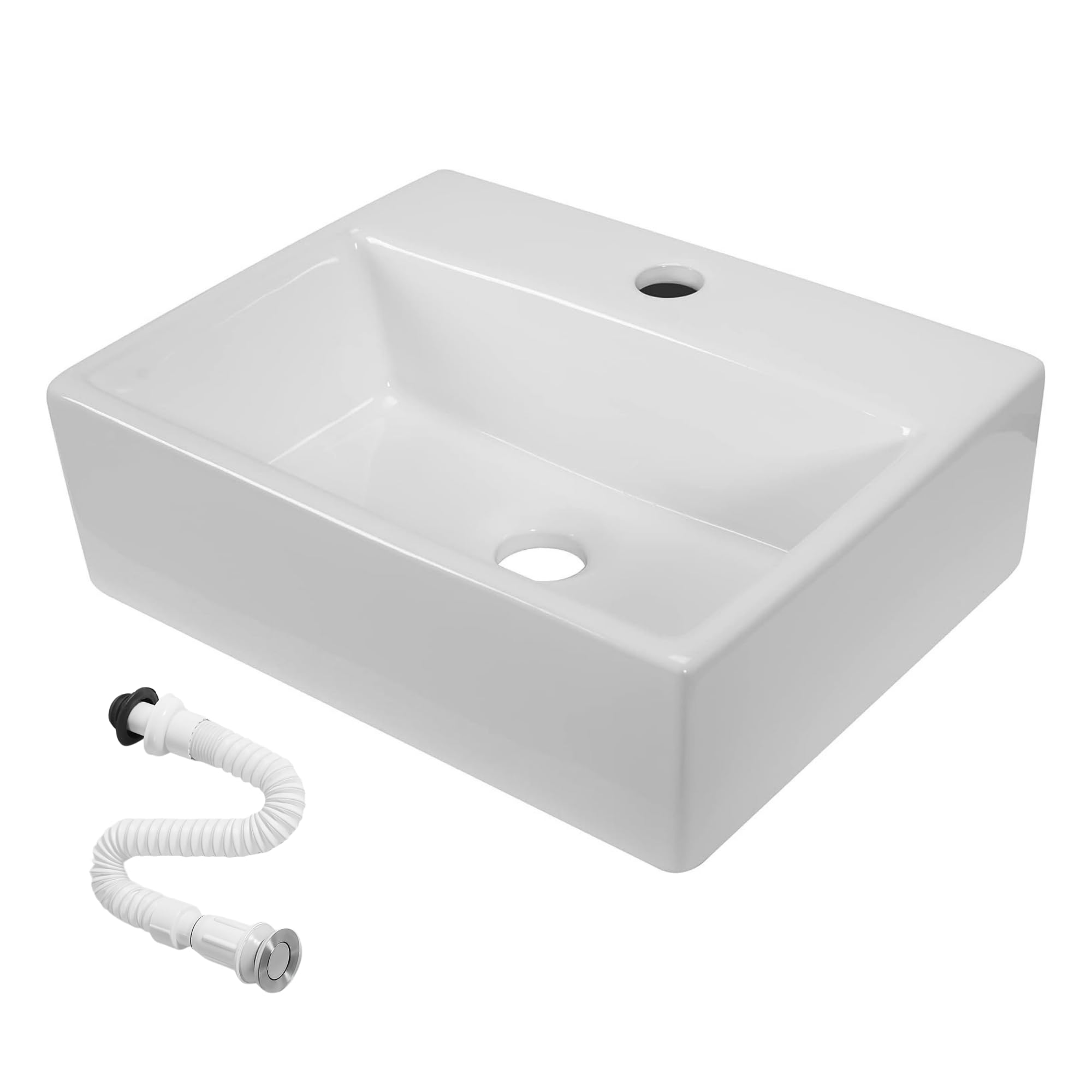MAGIC SELECT Lavabo in Ceramica, Lavabo da Appoggio Bianco, Lavabo Sospeso Bagno Antimacchia, Facile da Pulire con Attacchi Standard. Ideale per Cucina o Bagno. (42x31x13 CM)