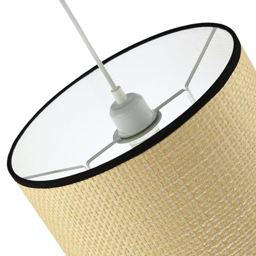 Chic Thin Strapped Rattan Drum Lamp Shade with Black Cotton Fabric Trims | 30cm x 20cm | White PS Board Lining by Happy Homewares - Image 4
