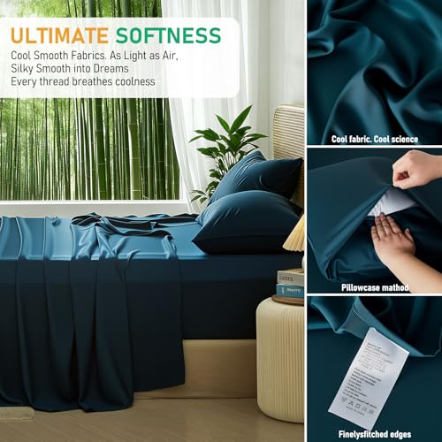 Image of 100% Viscose Derived from Bamboo Sheets Queen Size, Soft & Cooling Viscose from Bamboo Sheets Set, Organically Grown,Breathable & Soft Deep Pocket Up to 18 Inches(Navy Blue)