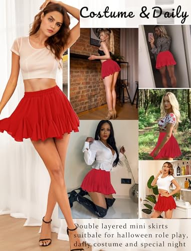 Image of Avidlove Women's Pleated Skirt Boho Ruffle Flowy Mini Skirts High Waisted Flared Skater Skirt Basic Outfits