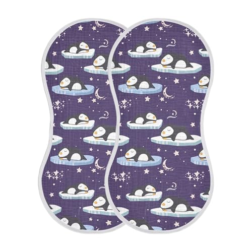 xigua Cute Sleeping Penguins Muslin Baby Burp Cloths Set of 4, Super Soft & Absorbent Burping Rags, Cotton Burp Clothes Shower Gift for Newborn, Baby Girls and Boys2