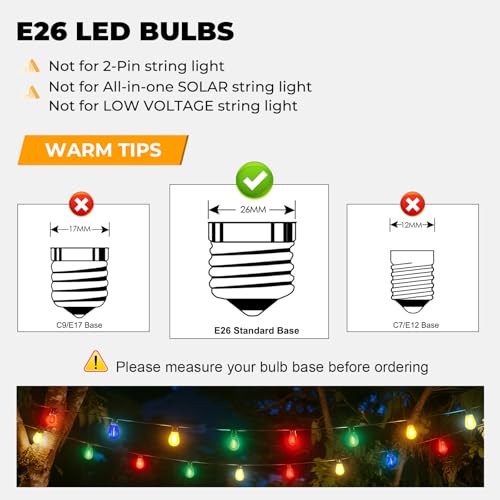 Image of GvvooHome 15 Pack S14 LED Edison String Light Bulbs Red&Green, Shatterproof Vintage 1W Bulbs for Patio Garden Lighting, E26 Medium Base