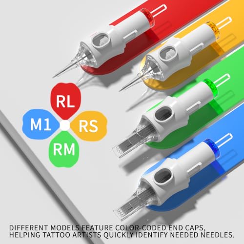 Image of POSEIDON Tattoo Cartridge Needles 50PCS, Assorted #12 Round Liner | For Lining and Fine Detail, 3RL 5RL 7RL 9RL 11RL, Disposable with Membrane, Universal Fit, EO Sterilized, 316L Steel