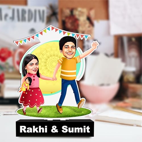 Image of ZOCI VOCI Hand in Hand Personalized Caricature for Brother & Sister, Unique Rakshabandhan Gifts