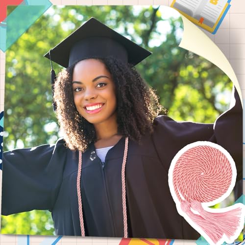Image of TecUnite Graduation Cords Honor 2026 Polyester Yarn Decorative 67 inch Long Garland Twist Ties with Tassels for Bachelor Gown Graduation(Pink)