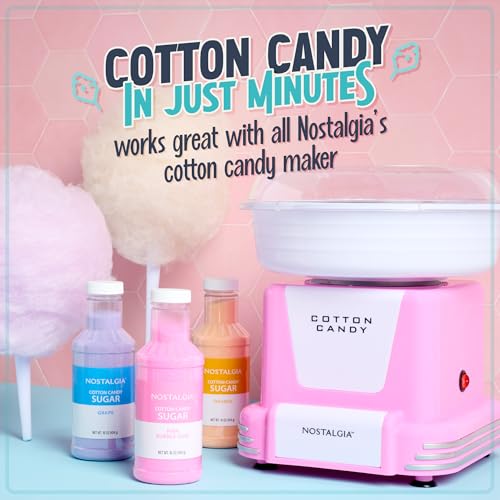Image of Nostalgia Cotton Candy Flossing Sugar (3-Pack), Grape, Pink Bubble Gum, Orange - Three 16-oz Bottles of Cotton Candy Sugar Mix - 96 Small to Medium Cone Servings