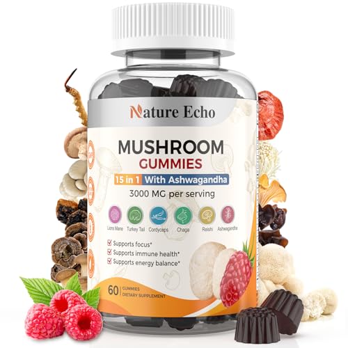 15 in 1 Mushroom Complex Gummies & Ashwagandha Gummies 3000 mg - Lions Mane, Reishi, Turkey Tail &...