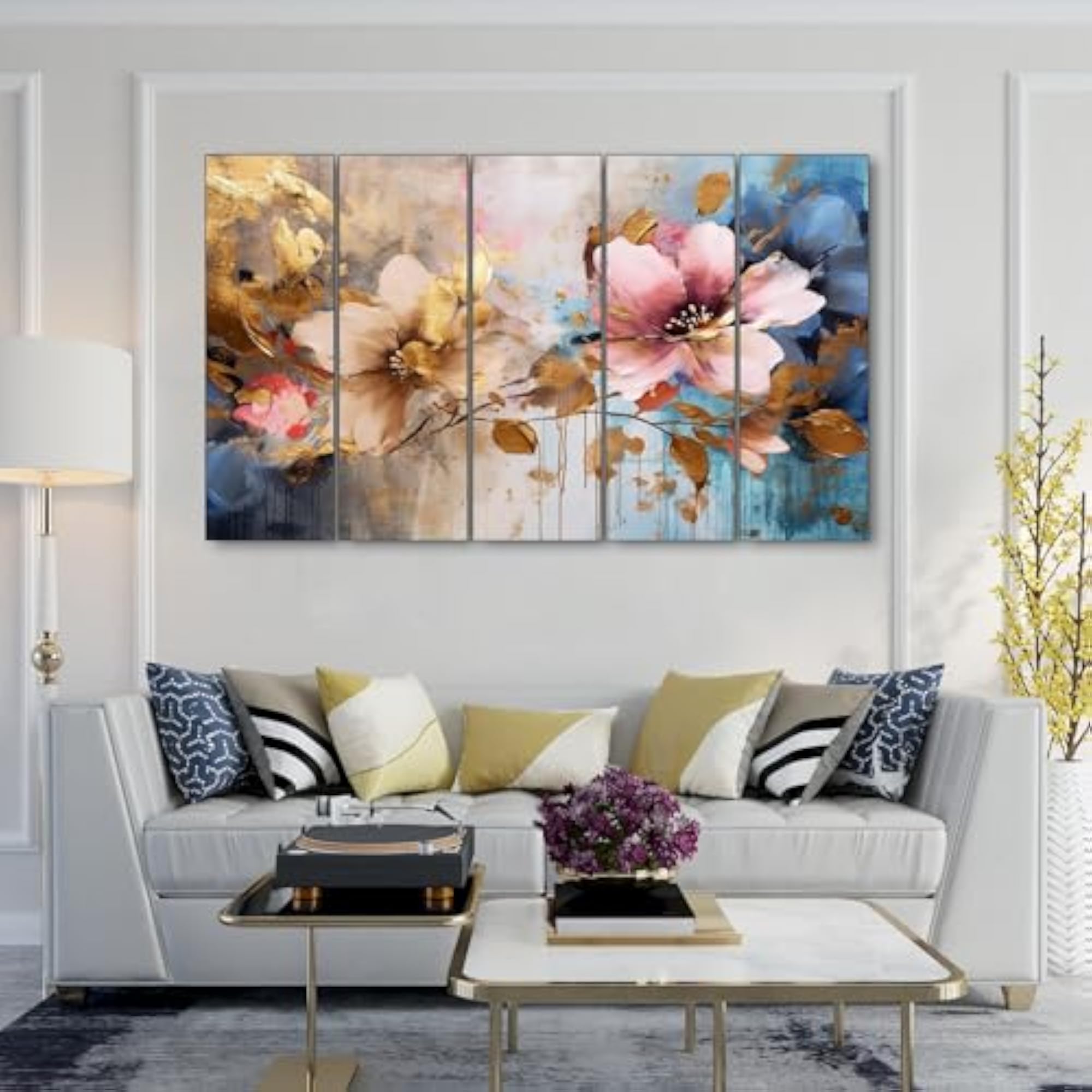 Flower Abstract Painting with Frame, Big Size