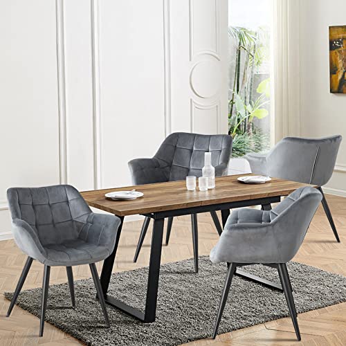 Gurlleu Velvet Accent Chairs Set Of 2 Mid-Back Dining Chair With Arms, Modern Leisure Armchair Upholstered Single Sofa Chair With Black Paint Legs For Living Room Home,Gray #TOP7