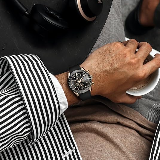 Image of BENYAR Mens Watches Quartz Movement Chronograph Leather Strap Fashion Business Sport Design 30M Waterproof Scratch Resistant Elegant Gifts for Men