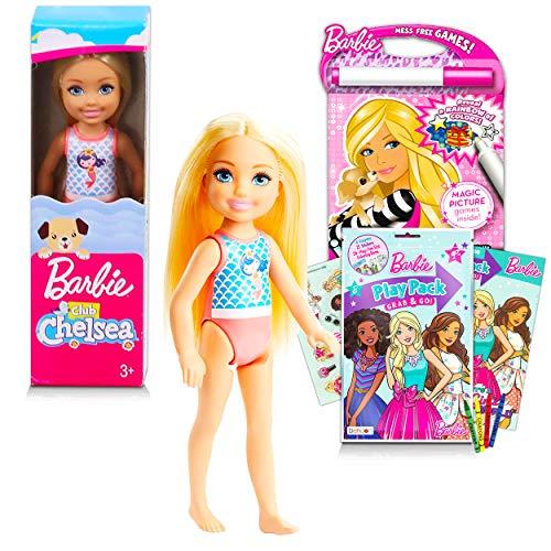 Hasbro Shop Barbie Chelsea Doll Playset -- 3 Pc Bundle with Club Chelsea Doll, Barbie Activity Books, Barbie Stickers, and More