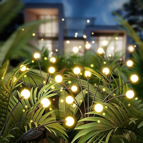 2 Pack 16 LED Solar Garden Lights, Firefly Garden Lights Solar Outdoor(Sway by Wind) Solar Lights for Outside, Solar Lights Outdoor Waterproof for Yard Patio Pathway Decorative