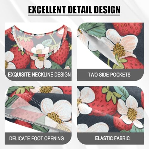 ALAZA Strawberry Flowers Pajama Set Short Sleeve Sleepwear Soft Lounge Nightwear4