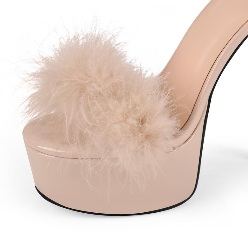 Richealnana Women's Fuzzy Platform Sandals Stiletto Ankle Strap Sexy Dressy Sandals3