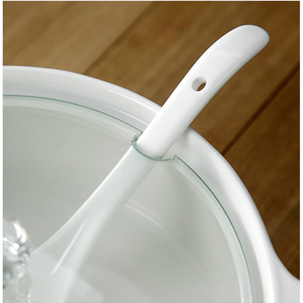 Zuppiera con 2 Maniglie E Coperchio, 2000ML Zuppiere con Maniglie Cucchiaio in Ceramica Porcellana Forno Microonde Cucina Stile Giapponese Grande per Brodo-Bianco