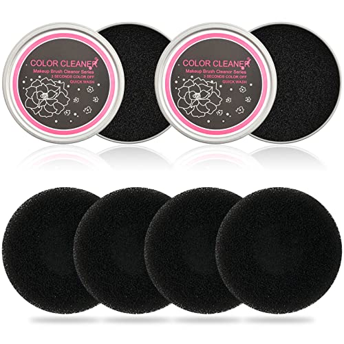 Makeup Brush Cleaner Box YUTOU 2 Pack with 4 Replacement Sponges, Color Removal Sponge, Dry Makeup Brush Quick Cleaner Sponge