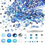 Schwarz Perlen Zum Auffädeln, 1000er Set Mix Facettierte Glasperlen mit Pinzette, 4mm/6mm/10mm Kristall Perlen Glasperlen für Basteln Schmuckherstellung, DIY Halsketten, Ohrringe (Blau)