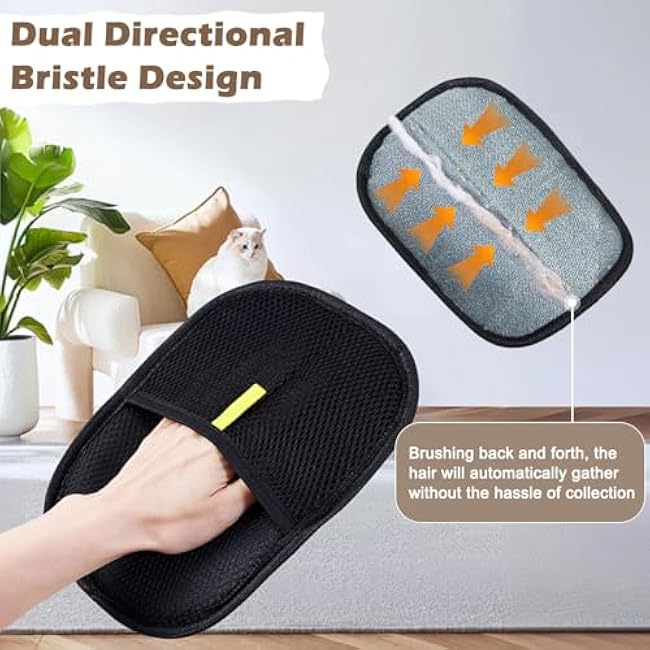 UDEE Pet Hair Removal Glove, Electrostatic Double-Sided Grooming Gloves for Dogs & Cats, Reusable Pet Deshedding Gloves for Carpet, Couch,Clothing and Other Surfaces-5IckREz9