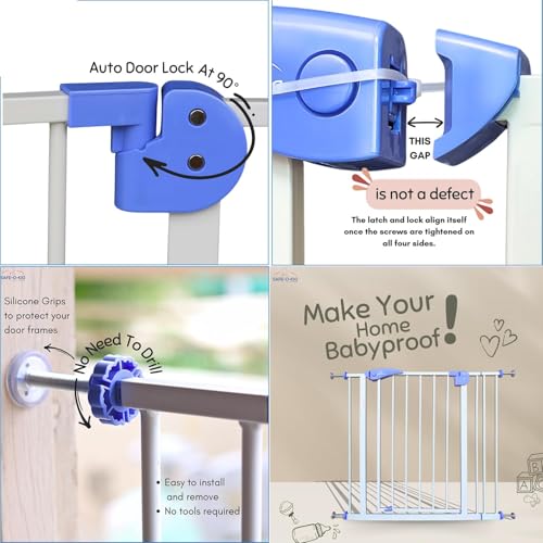 Image of Safe-O-Kid Adjustable 1-Year Warranty Baby Safety Gate (75-130 cm) Durable Metal Safety Gate for Kids, Babies, and Pets Child Gate, Baby Gate, Dog Gate Safety Gates for Kids and Babies (Blue)