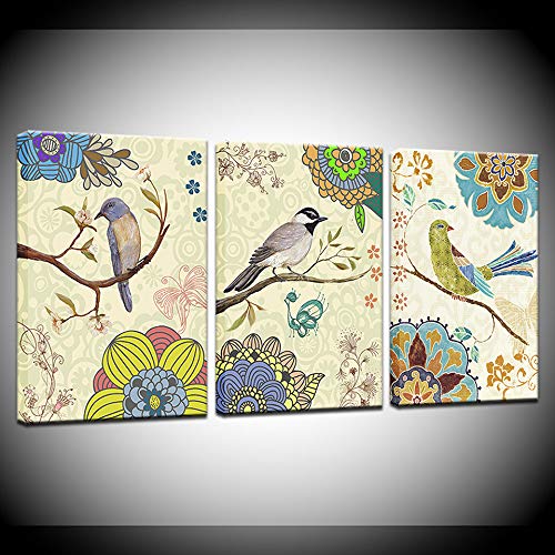 Impression sur toile style nordique vintage avec oiseau et fleur pour salon