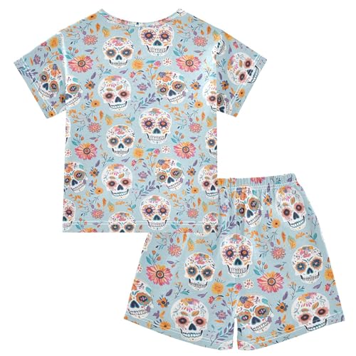 Skull Flower Pajama Set Pajamas Sleepwear Nightwear Loungewear Clothes Set B04044902