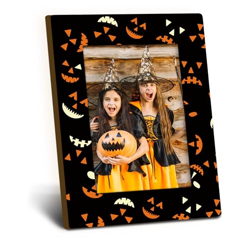 Foyoulame Black Halloween Picture Frame 4x6 Spooky Pumpkin Wooden Picture Frame Halloween Gifts for Kids Boys Girls Black Spooky Pumpkin HappyHalloween Decorative Photo Frames for Table Desk Decor