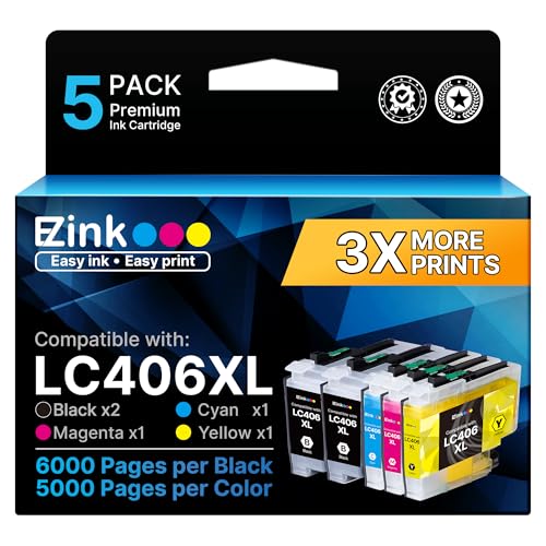Image of E-Z Ink LC406 LC406XL Ink Cartridges for Brother Printer Replacement for Brother LC406 Ink Cartridges MFC-J4335DW MFC-J5855DW MFC-J6555DW MFC-J4535DW MFC-J6955DW(5 Pack-2Black Cyan Magenta Yellow)
