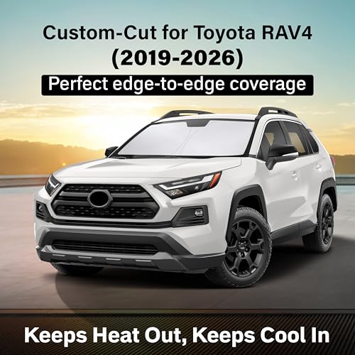 Image of EcoNour Windshield Sun Shade Compatible for Toyota RAV4 2019-2024 2025 2026 | SUV Front Window Sunshade | Foldable 4-Layer Sun Visor Protector | UV & Heat Blocking | Keeps Your RAV4 Cool & Protected