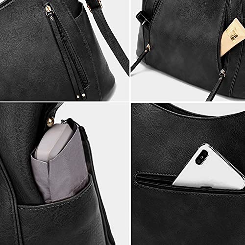 Image of Hobo Shoulder Bag Multi Pockets Purse Handbags Leather Tote Bag Large Crossbody Bag