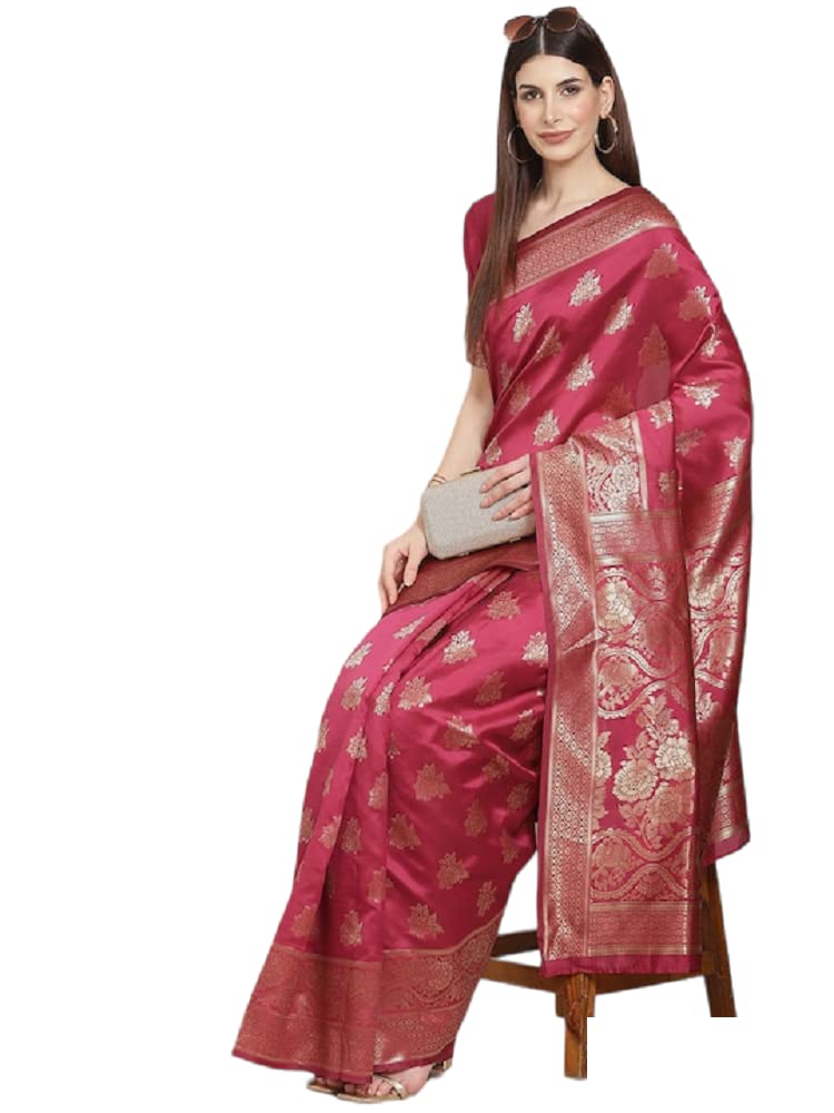 AADVIKA Sarees For Women Kanjivaram Jacquard Saree With Blouse Piece (Pink), Pink, One Size