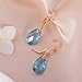 Austrian Crystal Teardrop Leverback Dangle Earrings for Women Fashion 14K Gold Plated Hypoallergenic Jewelry (Aquamarine)