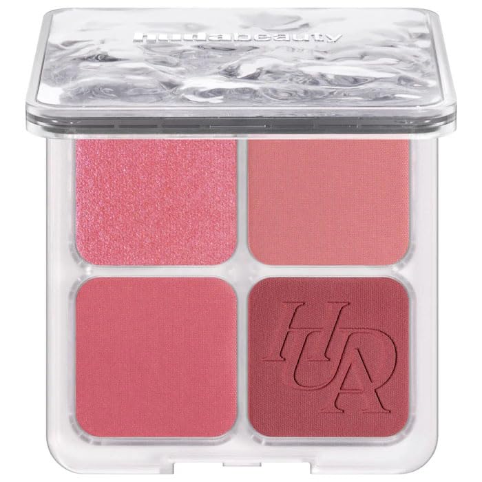 H.U.D.A - Soft-Focus Blush Highlighter Palette - Smooth, Blendable Powder Cheek Makeup for Brightening, Long-Wear for All Skin - Color: (Rose Berry)