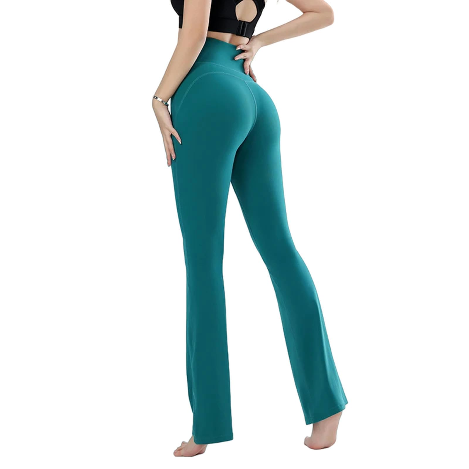 VALGRE Legginsy dla kobiet UK damskie legginsy wąskie spodnie do jogi damskie spodnie z wysokim stanem szerokie nogawki sportowe spodnie dzwonowe oddychające - khaki-s