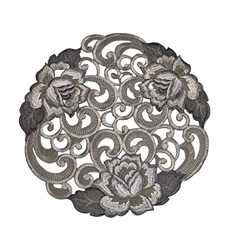 Doily Boutique Round Doily with Cutwork Gray and Silver Roses on Material Size 11 inches