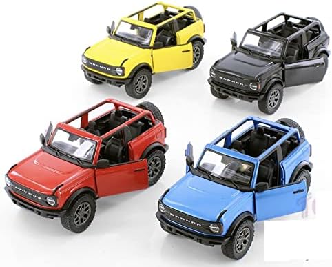 Compatível Com Kinsmart 2022 Ford Bronco Open Top 1:34 Escala Diecast Modelo Carro Caminhão (Conjunto De 4, Vermelho Preto Azul E Amarelo) Conversível Sem Caixa