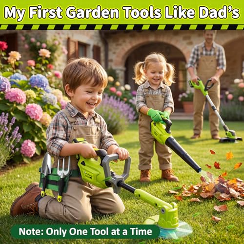 Image of Pandapop Kids Gardening Tools Set, 2 In 1 Kids Leaf Blower & Toy Weed Wacker with Sounds & Lights, Kid Tool Set with Belt & Gloves, Outdoor Play Toy Tools, Christmas Birthday Gifts for Boys 3 4 5 6 7+