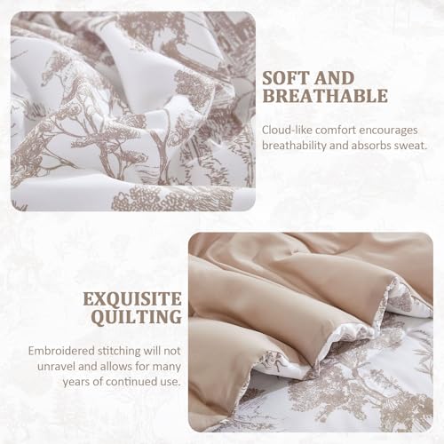Image of DJY Khaki Comforter Set Full Size,7 Pieces Bed in a Bag Botanical Comforters with Sheets Elegant Plants Print Soft Microfiber Reversible Complete Bedding Sets for All Season