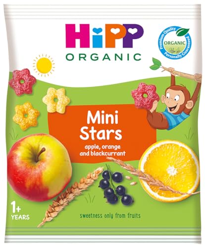 HiPP Biológico - Mini Stars - Snack de Estrellitas con Frutas BIO - 30g - Manzana, Naranja, Grosella Negra - Naturalmente Dulce - Sin Azúcar Añadido - Apto A Partir de 12 Meses