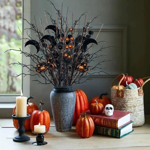 Centros de mesa Halloween hechos con púas florales artificiales moradas y negras 2