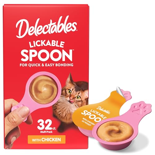 Image of Delectables Lickable Spoon Handheld Wet Cat Treats Made with Real Chicken, Quick & Easy Creamy Puree, Mess Free, Grain-Free, No Added Fillers, No by-Products, No Added Preservatives, Chicken 32ct