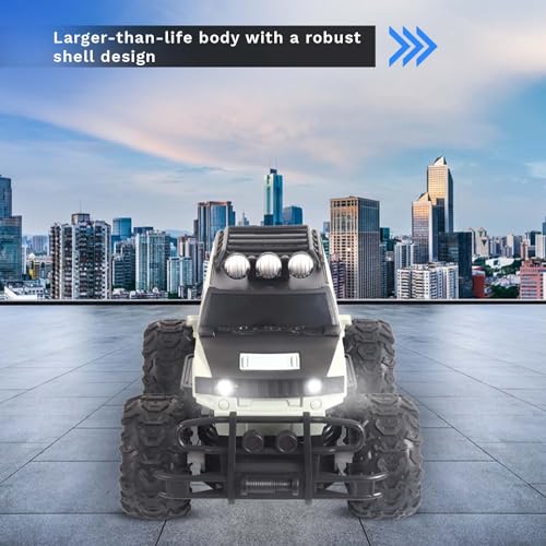 Image of popsugar Off Roader Rechargeable Remote Control Car | RC Car Monster Truck | 4 Headlight Modes | Lithium Battery | C-Type Charging | 2.4GHz Remote Controller | Made in India, Gray