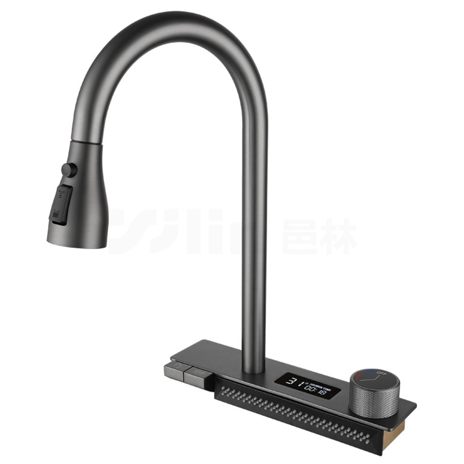 WIQUYBML Waterfall Kitchen Faucet, Hot & Cold Water Switch with Digital Temperature Display, Pull Down Sprayer, for