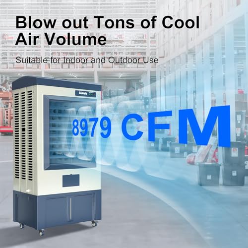 Image of Uthfy 8979 CFM Swamp Cooler, 58 inch Evaporative Air Cooler with 36 Gal Water Tank, 5 Ice Box, 120 Oscillation, Portable Air Conditioner with 3 Speeds, Outdoor Cooling Fan for Garage, Patio, Factory Use