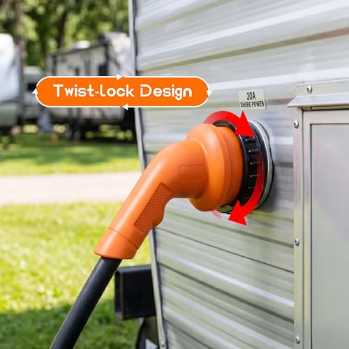 Image of 30 Amp 75 Feet RV Power Cord with 135 Designed Handle and Twist Locking Connector, Heavy Duty 10 Gauge STW Pure Copper Wire, NEMA TT-30P to L5-30R with Cord Organizer for RV Trailer Campers