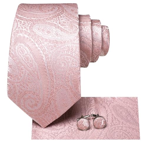 Image of Dubulle Silk Ties Set for Men Formal Paisley Striped Necktie Pocket Square Cufflinks 3PCS Sets Wedding Business Party